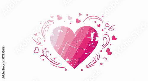 Abstract pink heart with swirls and smaller hearts