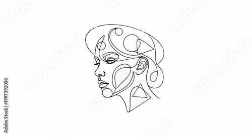 Abstract portrait of a woman in profile, geometric shapes integrated
