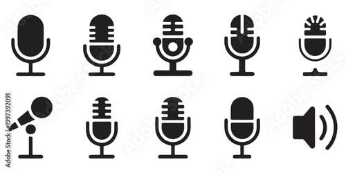 Collection of microphone and audio equipment icons