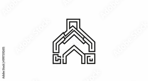 Abstract geometric design resembling a stylized house or gateway structure