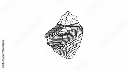 Abstract geological cross-section with contour lines indicating elevation