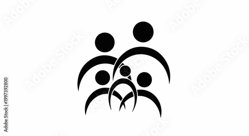 Abstract family graphic of five figures united by arches