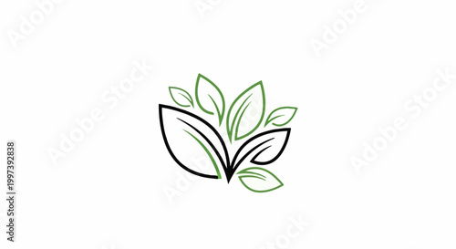 Abstract drawing of green and black leaves against a white background