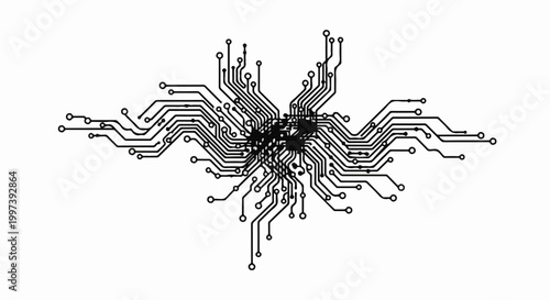 Abstract digital circuit board pathways and connection points on white
