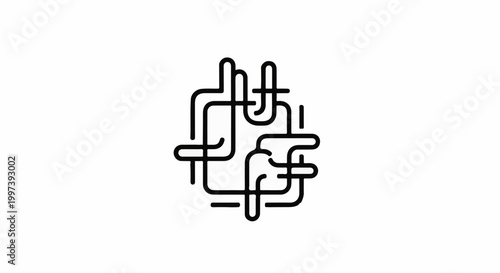 Abstract maze of black interconnected pipes on a white background