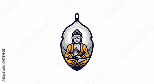 Artistic emblem depicting serene Buddha meditating within an oval frame