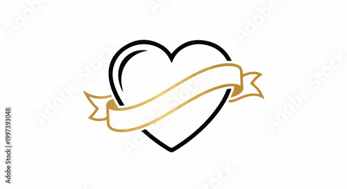 Black and gold heart with a flowing banner