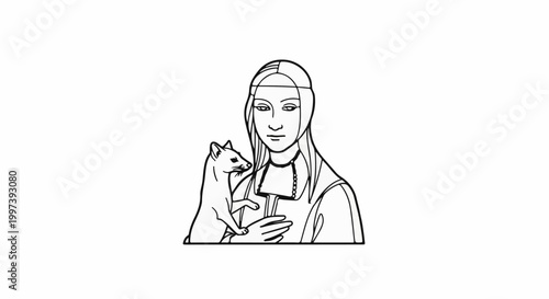 Artistic portrait sketch of a woman holding a ferret