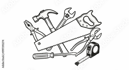 Assortment of classic hand tools arranged in a cluster