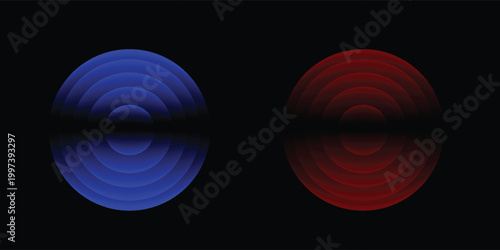 Abstract Red and Blue Concentric Circles on Black Background