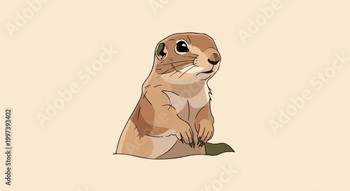 Adorable cartoon groundhog peeking out from its burrow with curious eyes