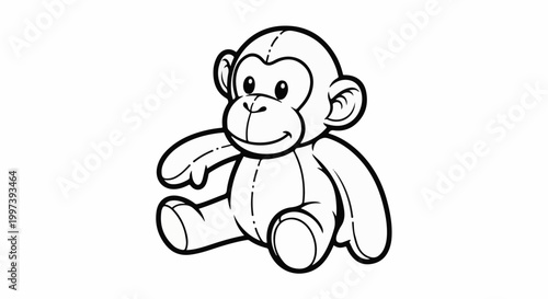 Adorable cartoon monkey toy sitting happily, with big eyes