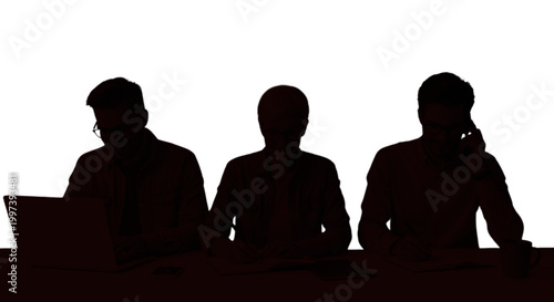 Three silhouettes sitting at a desk together