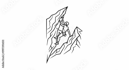 Adventurous climber scales a steep, jagged rock face