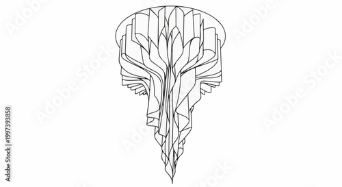 Abstract organic design with flowing lines and layered segments, tapering to a point