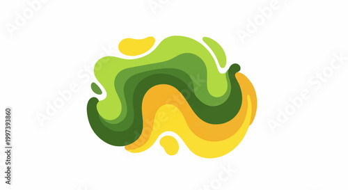 Abstract organic shapes in layered green, yellow, and orange