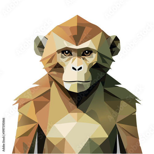 a minimalist flat graphic, with the main subject being a golden snub-nosed monkey, constructed using geometric shapes