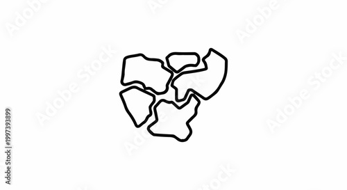 Abstract outline of irregularly shaped, interconnected blobs on white background