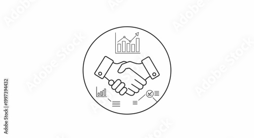 Business Agreement Success: Handshake with Growth Charts and Positive Results