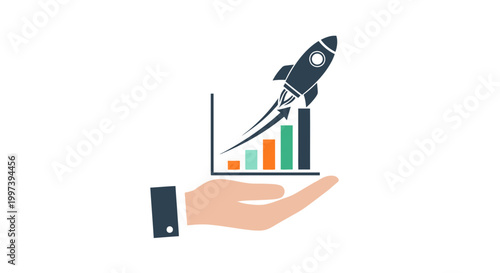 Business Growth Concept with Rocket Launch and Financial Chart