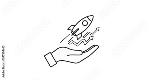 Business Growth Launch Concept with Rocket and Hand