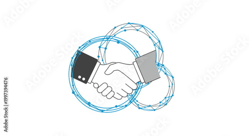 Business Partnership Agreement Handshake with Network Connection