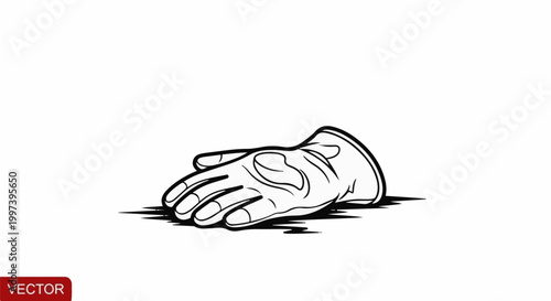 Black and white line drawing of a single glove lying flat