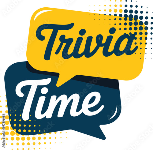 Playful trivia time announcement graphic with speech bubbles and dotted elements for quiz event promotions