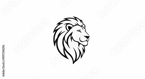 Black and white illustration of a lion's profile with a majestic mane