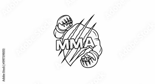 Black and white illustration of powerful muscular arms with MMA text