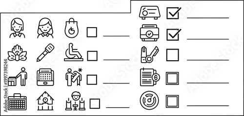 Checklist Icons with People, Business, and Objects