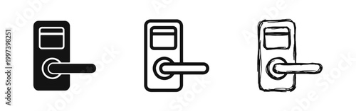 Electronic Door Lock Icon Set for Smart Hotel Room Access
