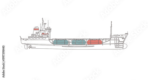 Cargo Ship Transportation Vessel with Container Holds Illustration