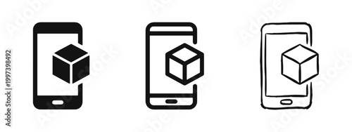 Mobile Package Delivery and AR Product Visualization Icon Set