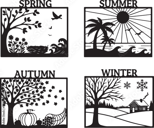 Black and white seasonal with spring summer autumn seasons