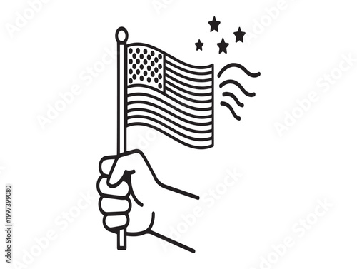 Patriotic symbolism a hand holding a waving american flag with sparkling stars