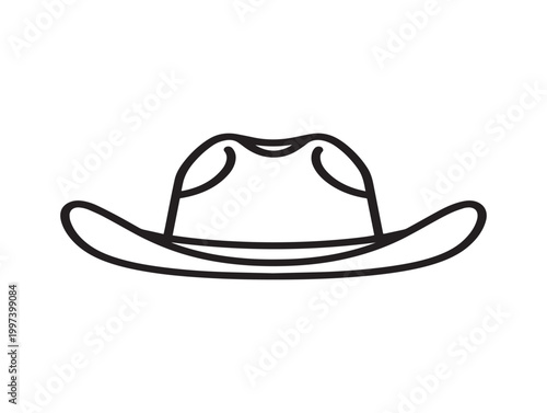 Simple line drawing of a classic cowboy hat isolated on a white background