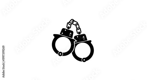 Black Handcuffs Icon Silhouette Isolated on White Background, Symbol of Arrest and Justice