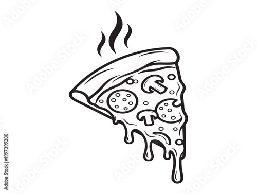 Delicious hand drawn pizza slice with mushrooms and melting cheese a culinary illustration