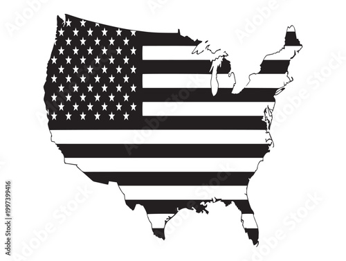 American flag map united states silhouette with stars and stripes design
