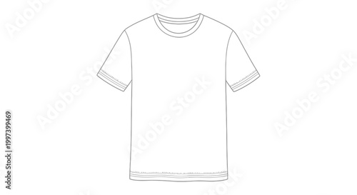 Blank White T-Shirt Mockup - Simple Outline Drawing on White Background