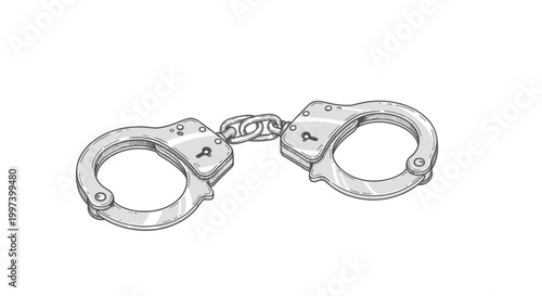 Silver Handcuffs Illustration, Crime and Justice Concept