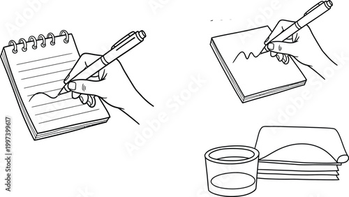 Hand Writing Notes on Spiral Notebook, Sketching Drawing, Pen and Paper