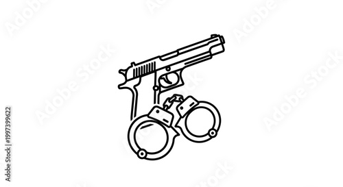 Handgun and Handcuffs Line Art Icon