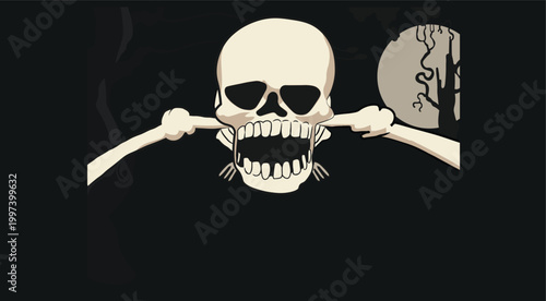 A terrifying skeleton in the moonlight at night.