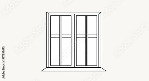 Simple Line Drawing of a Double Window with Sill