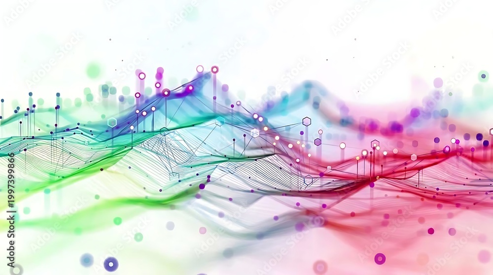 Obraz premium Colorful Abstract Data Waves Network Technology Background With Dots