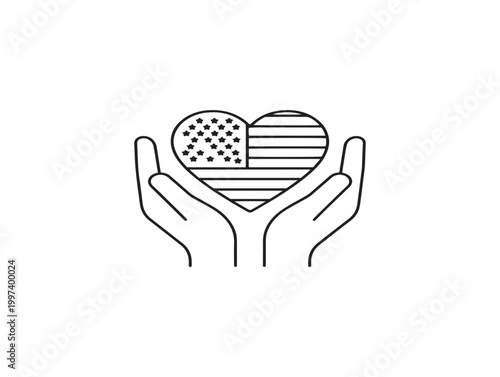 Hands holding a heart shaped american flag a symbol of patriotism and care