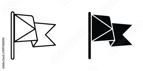 Black and white geometric flags with different shading styles on poles