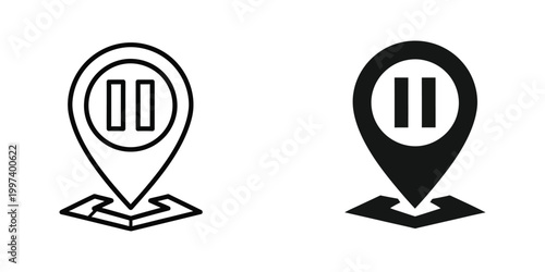 Play pause icons displayed on location pins with contrasting styles